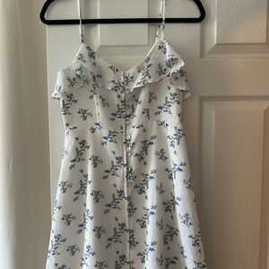 Forever 21 White Dress with Blue Floral Pattern